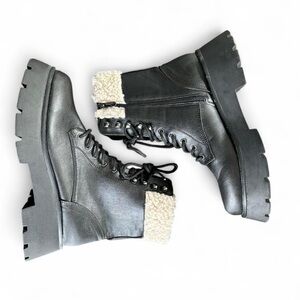 Circus by Sam Edelman Black faux shearling trim platform combat boots size 8